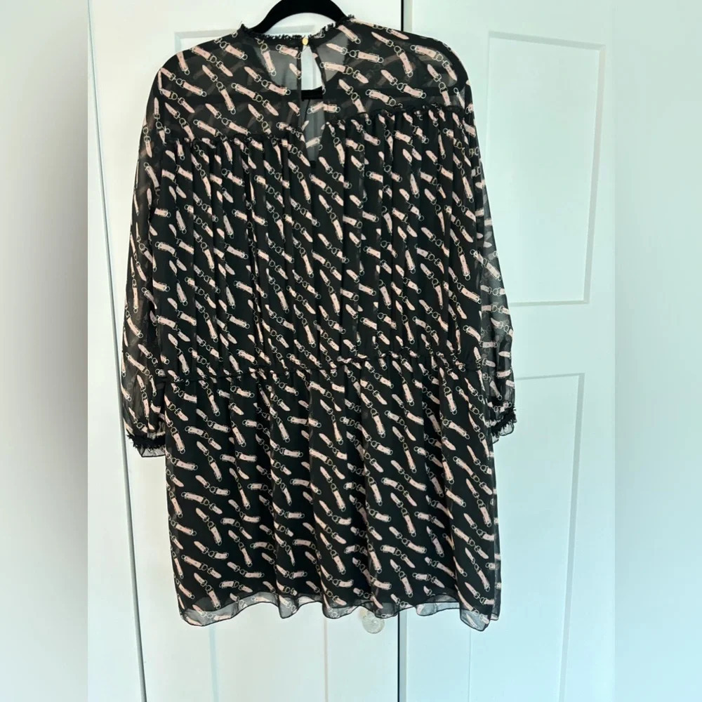 Zara Woman Basic Collection Black Belt Print Long Sleeve Flowy Dress Size XL - Picture 2 of 4